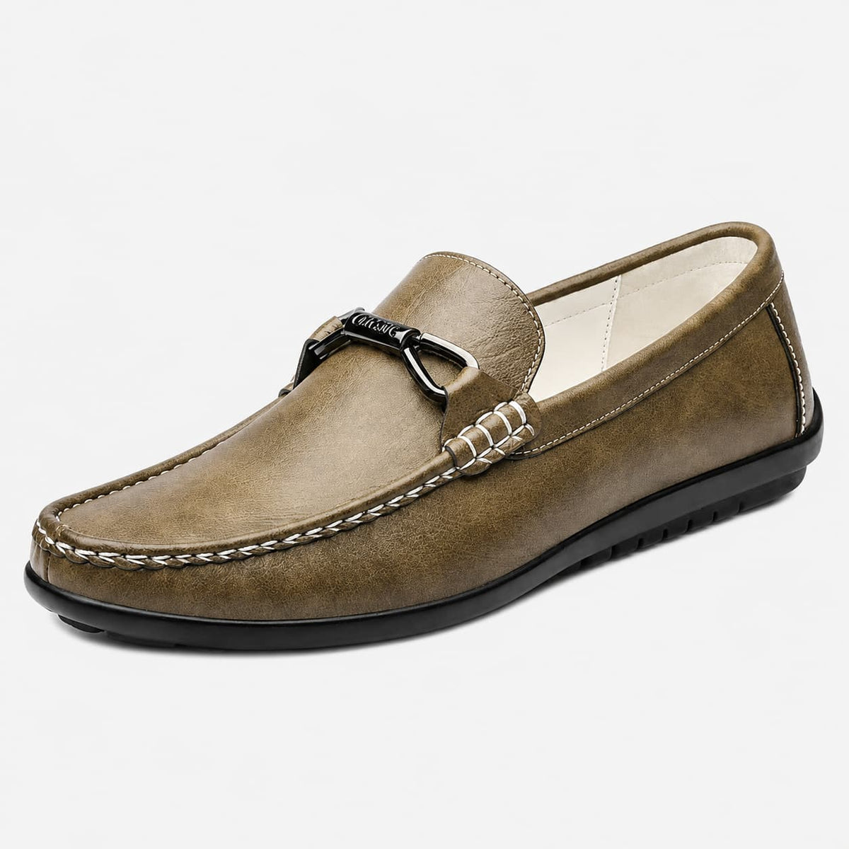 Kevin Mocassins en Cuir Italien Boucle Métallique Confort Structuré Chaussures Slip-On