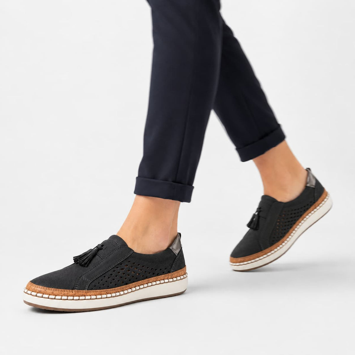 Amari Mocassins en Cuir Slip-On Soutien Voûte Plantaire Confort Chaussures Casual
