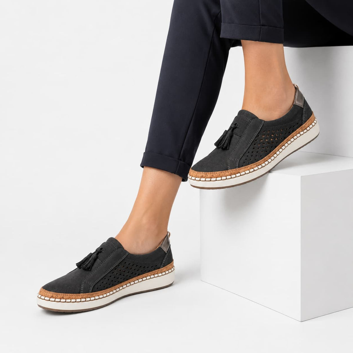 Amari Mocassins en Cuir Slip-On Soutien Voûte Plantaire Confort Chaussures Casual