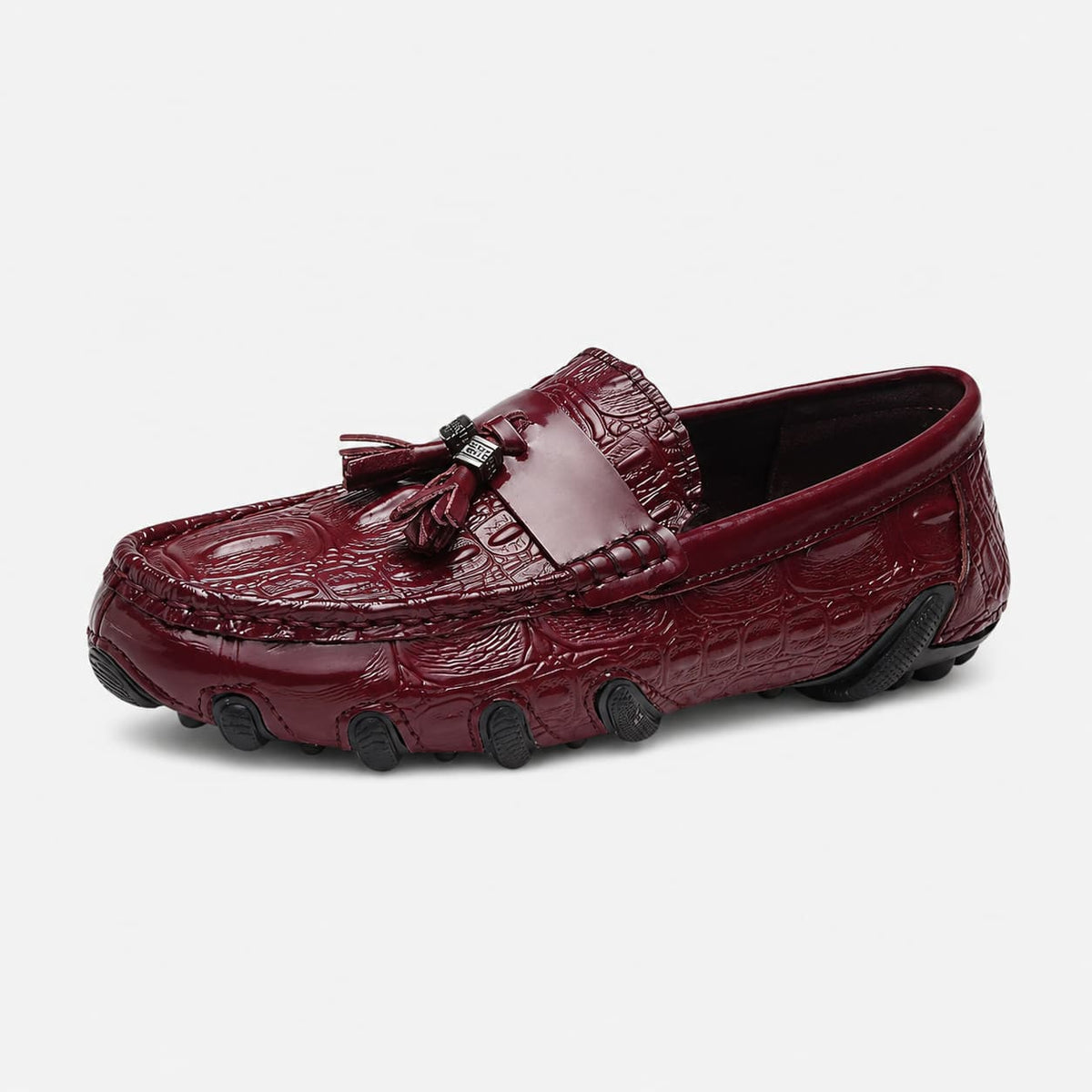 Mocassins À Glands En Cuir Véritable Effet Croco Pour Homme