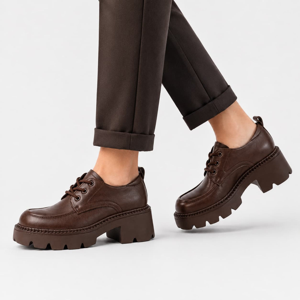 Mocassins À Plateforme En Cuir Marron Pour Femmes