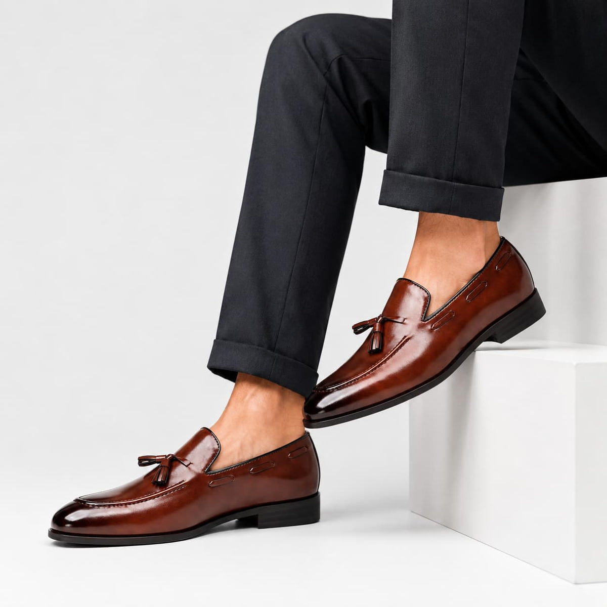 Mocassins À Gland En Cuir Véritable Marron Pour Hommes