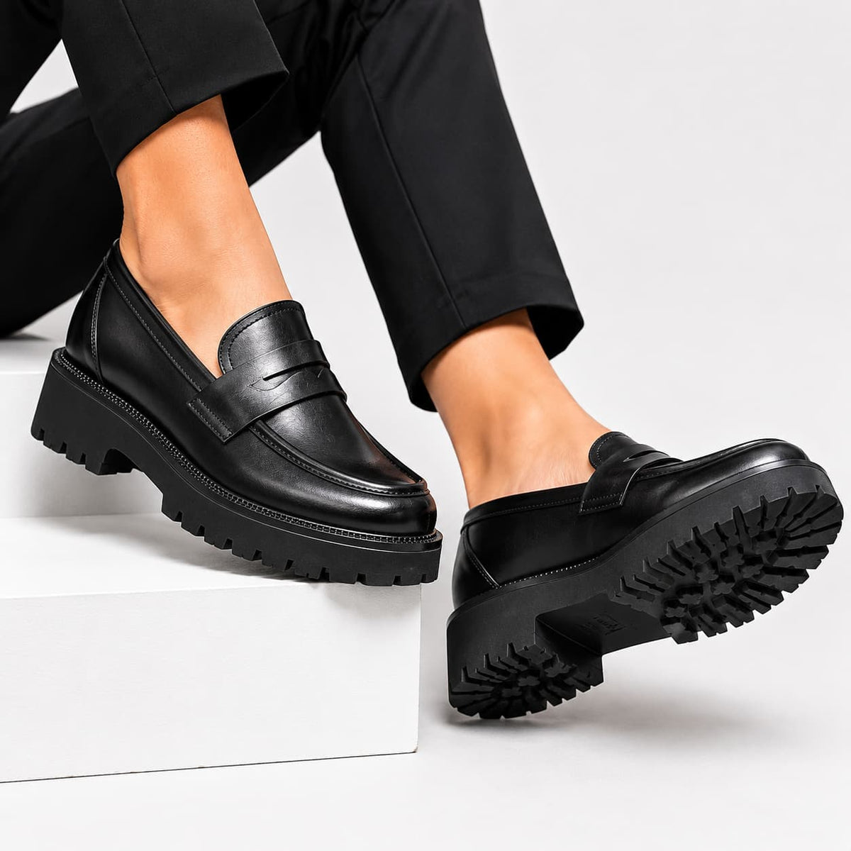 Mocassins En Cuir À Plateforme Pour Femmes