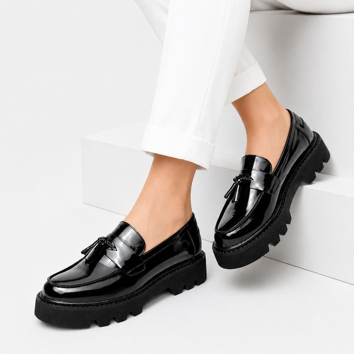 Mocassins Vernis À Plateforme Pour Hommes