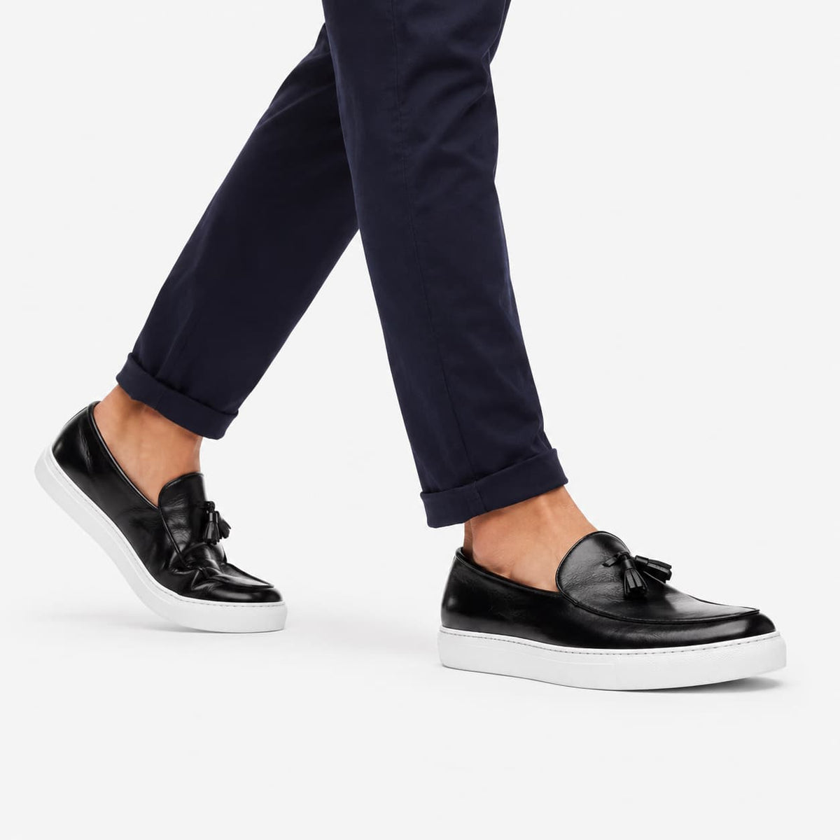 Mocassins À Gland En Cuir À Semelles Blanches Pour Hommes
