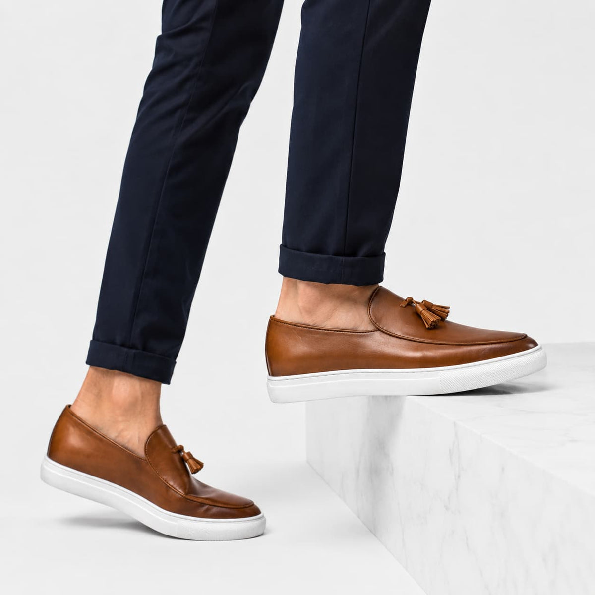 Mocassins À Glands En Cuir Lisse Respirant