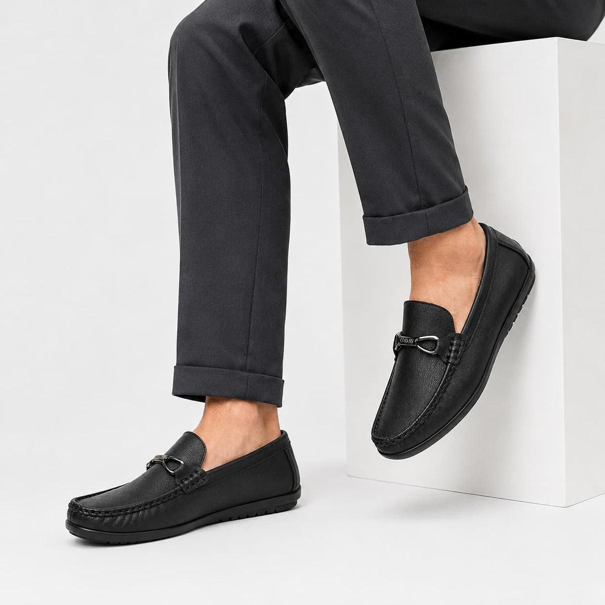 Kevin Mocassins en Cuir Italien Boucle Métallique Confort Structuré Chaussures Slip-On