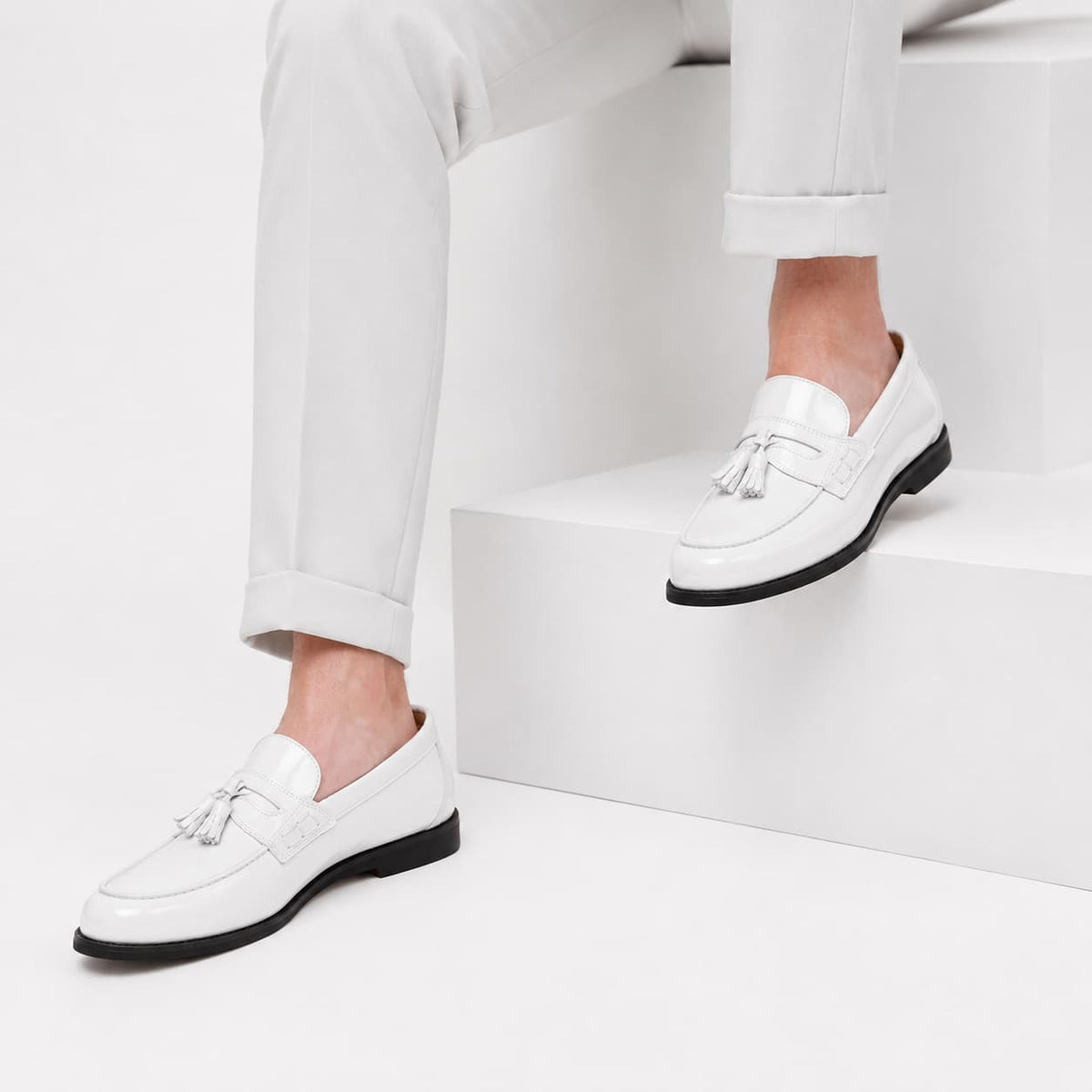 Mocassins À Gland Verni Blanc Pour Hommes