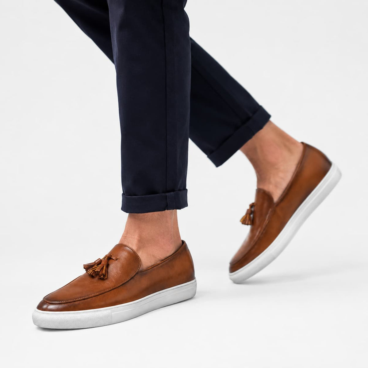 Mocassins À Glands En Cuir Lisse Respirant