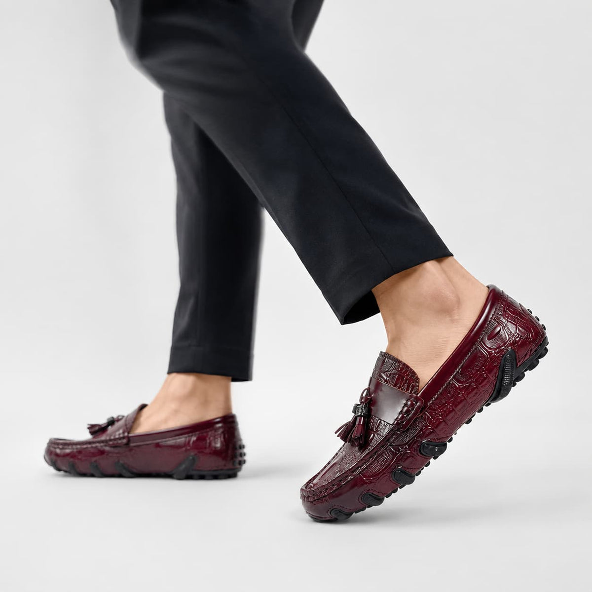 Mocassins À Glands En Cuir Véritable Effet Croco Pour Homme