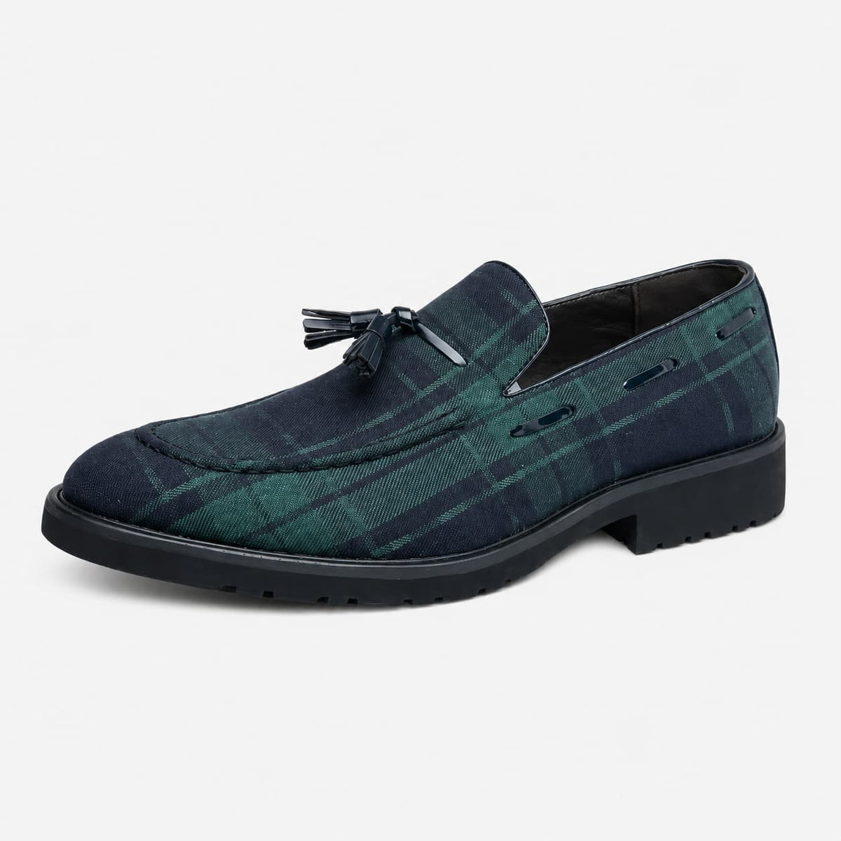 Mocassins À Gland À Carreaux Bleu Et Vert Pour Homme