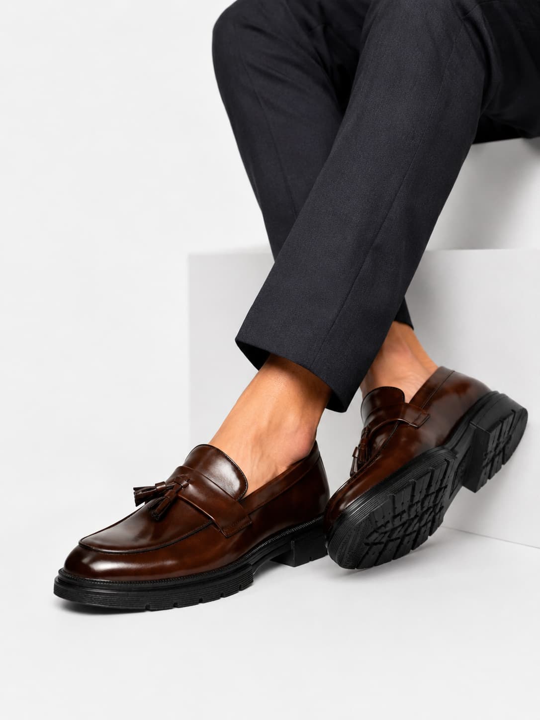 Mocassins Habillés À Glands En Cuir Véritable Pour Homme