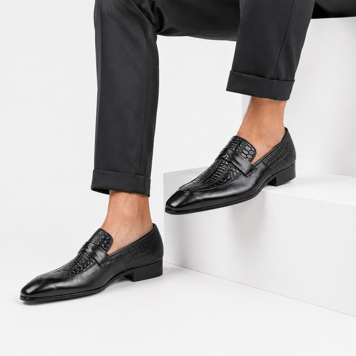 Mocassins À Bout Pointu En Cuir Véritable Pour Homme