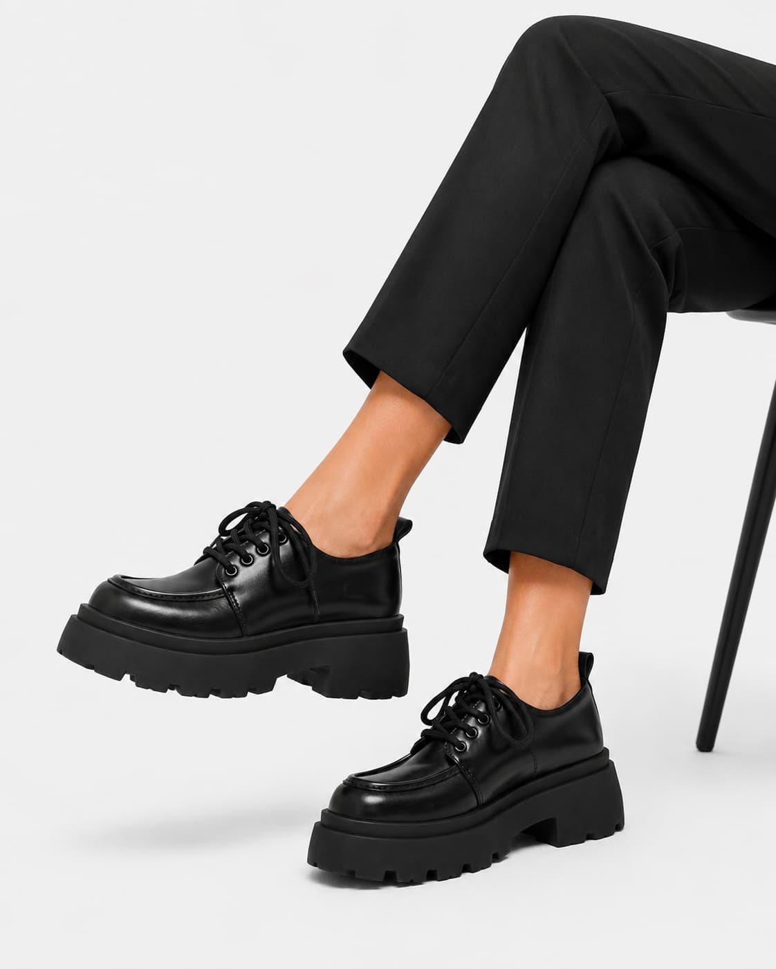 Mocassins À Plateforme En Cuir Synthétique Noir