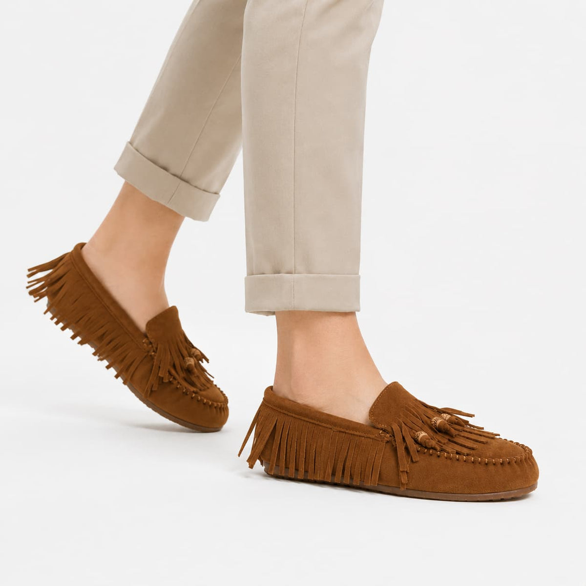 Mocassins À Franges En Daim Pour Femme