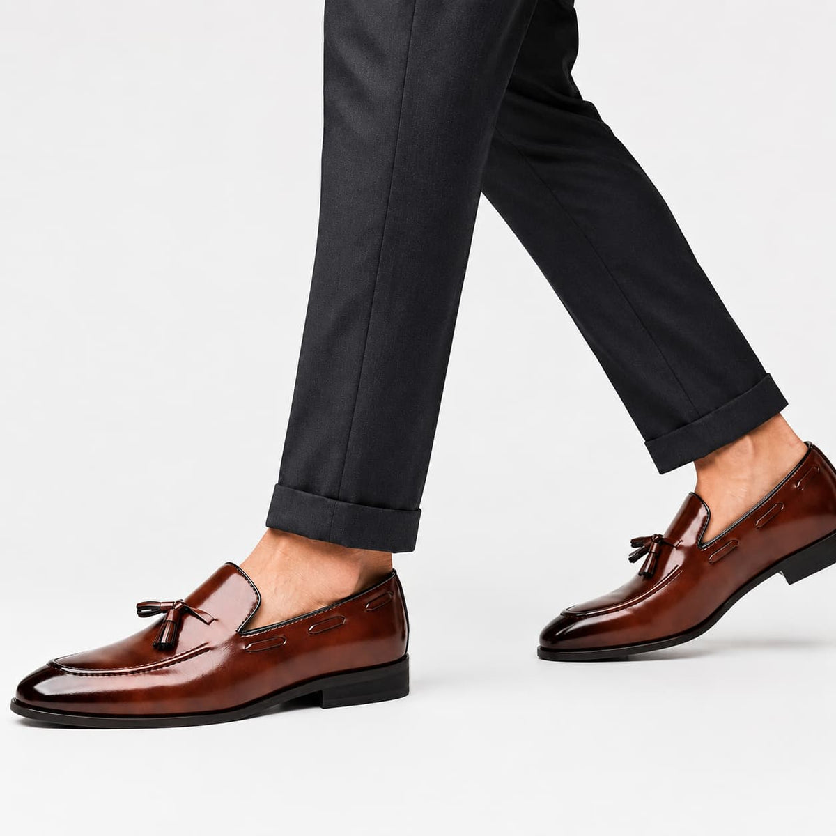Mocassins À Gland En Cuir Véritable Marron Pour Hommes