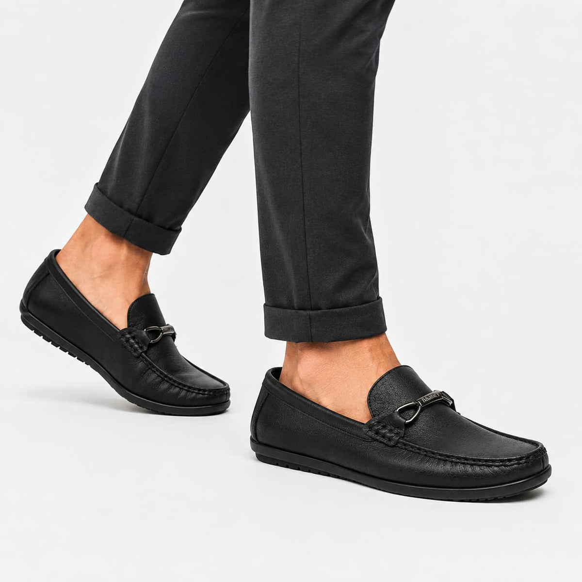 Kevin Mocassins en Cuir Italien Boucle Métallique Confort Structuré Chaussures Slip-On