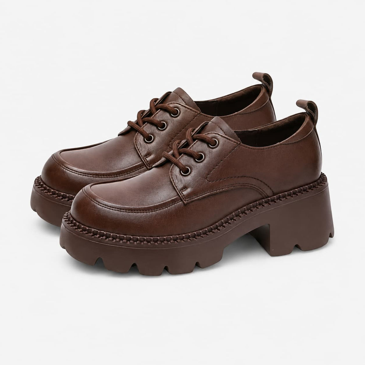 Mocassins À Plateforme En Cuir Marron Pour Femmes